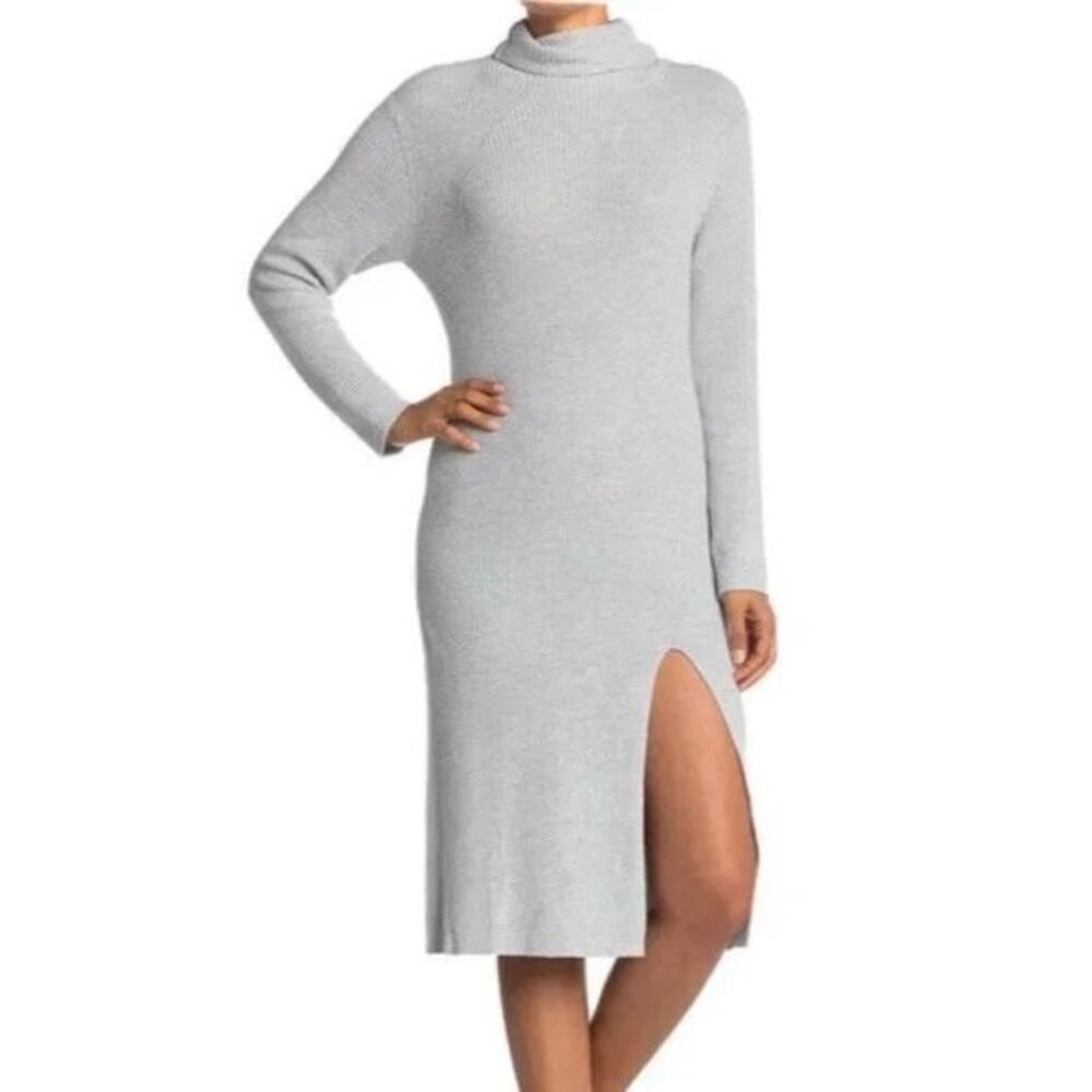 Abound Womens Midi Knit Sweater Dress Turtleneck Small S Gray Side Slit New NWT - Picture 1 of 12